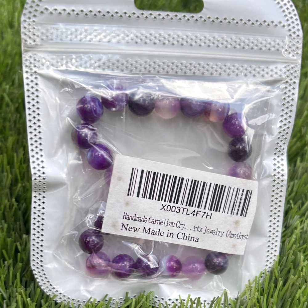 Amethyst Beaded Stretch Bracelet - Purple